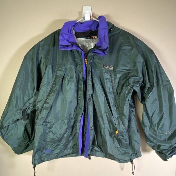 Eddie Bauer Ebtek Goretex Jacket  Nylon Coat Mens Medium Green Blue Full Zip - Picture 1 of 16